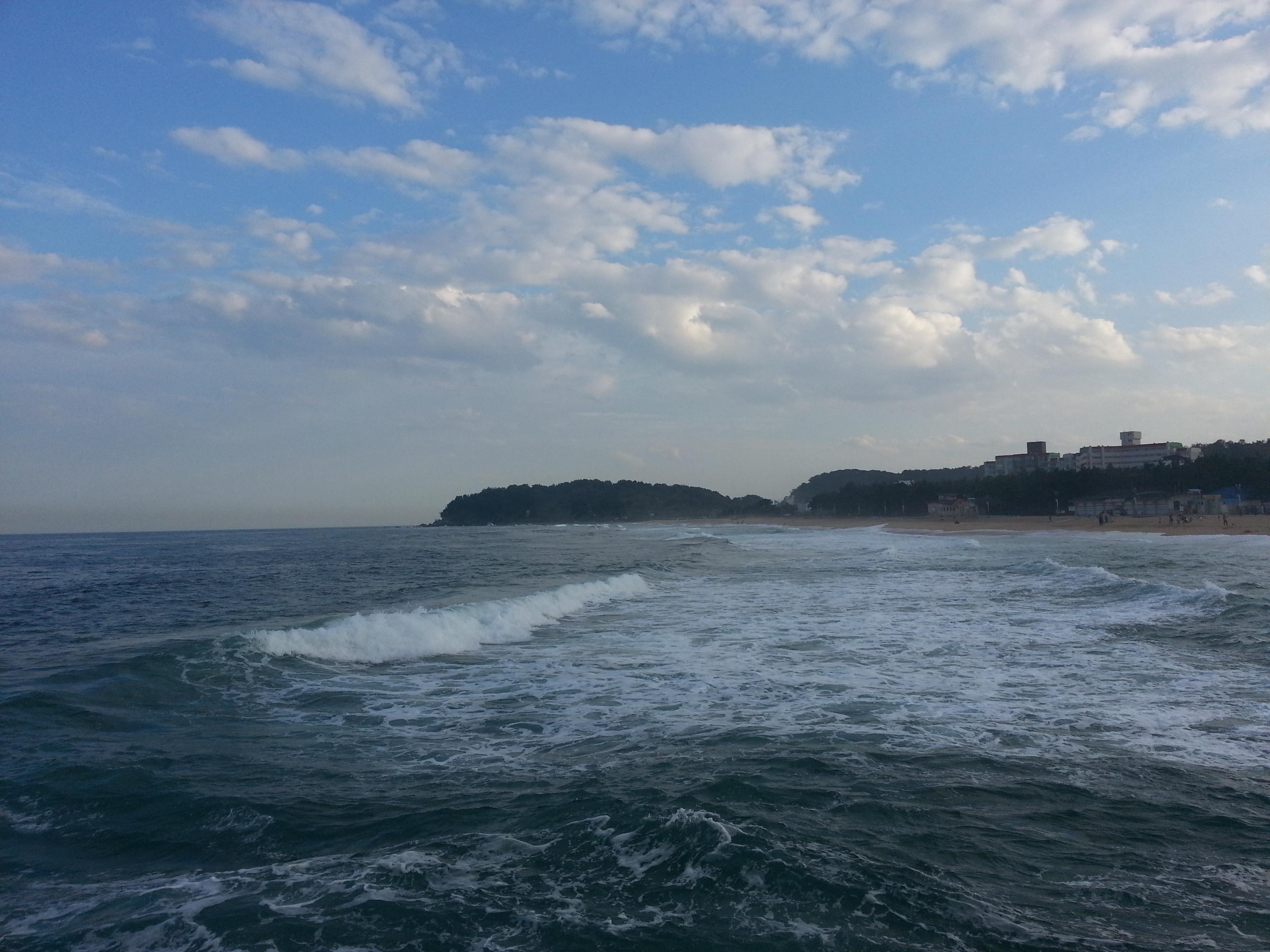 View of Sokcho city and the East Sea coastline from above, Gangwon Province, Korea