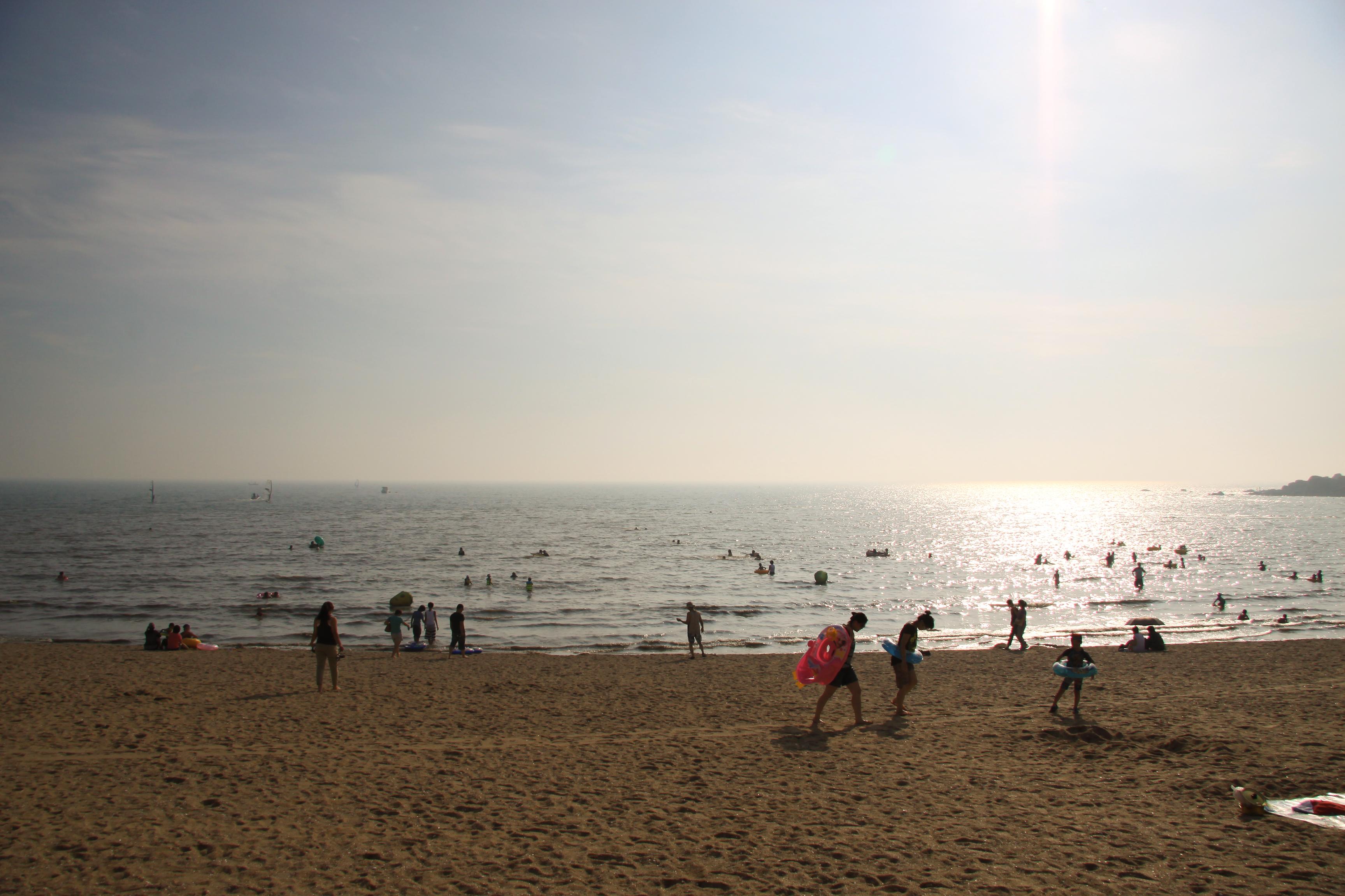 Eurwangni Beach near Incheon Airport, Korea — shallow Yellow Sea water at sunset