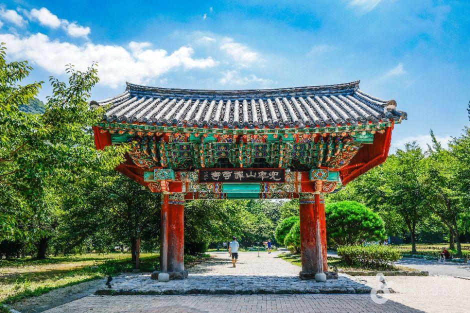 Seonunsa Buddhist temple in Gochang surrounded by ancient trees and forested valley