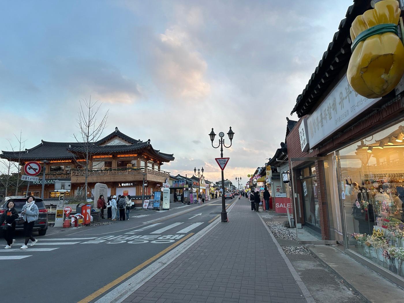 Hwangnidan-gil café street in Gyeongju lined with renovated hanok houses and dessert shops