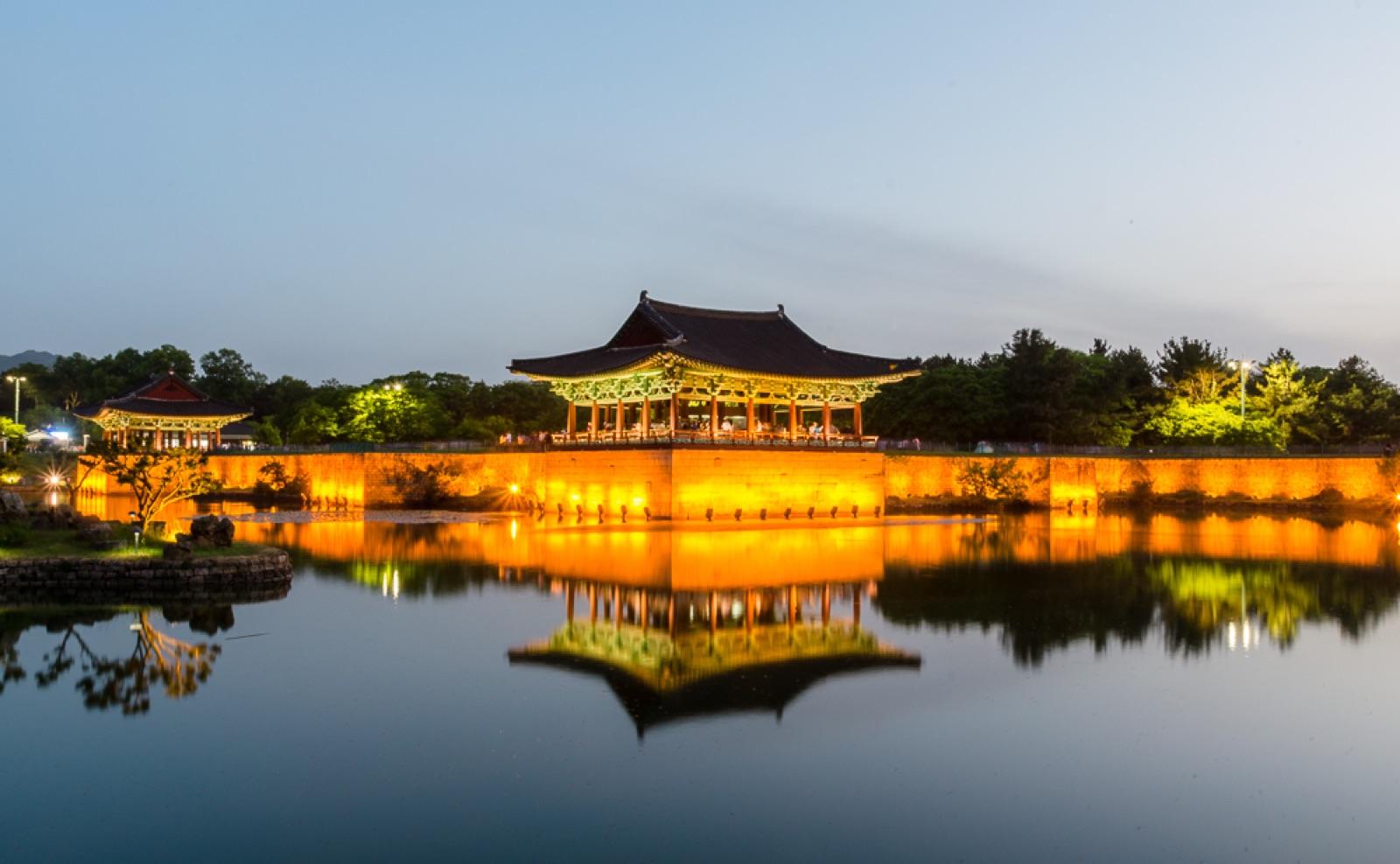 Donggung Palace reflected in Wolji Pond at night, Gyeongju — the most famous night view in the city