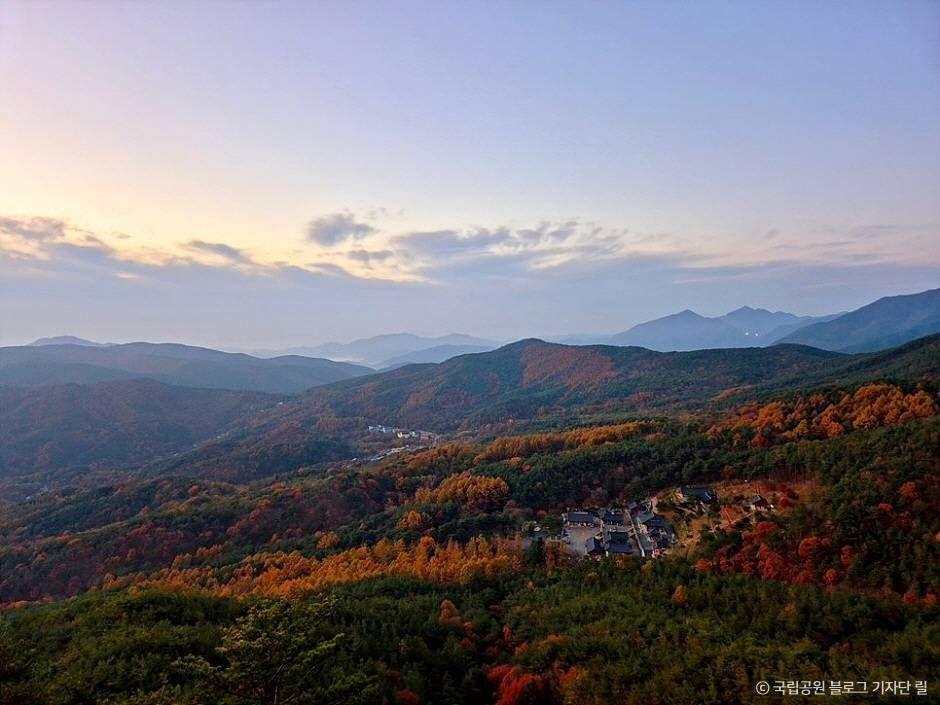 Lush forested mountains of Gayasan National Park in South Korea with green summer foliage