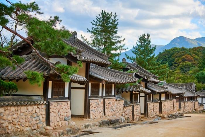 Large Joseon-era village recreation at the Mungyeong Saejae Open Film Set used for Korean historical dramas