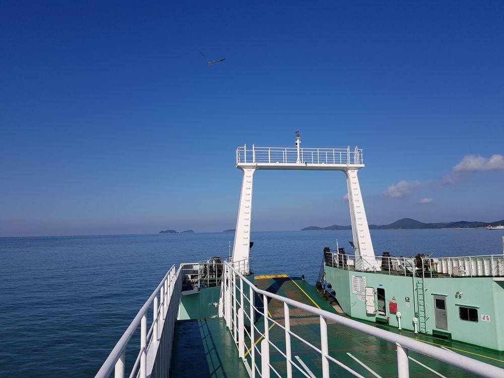 Small car ferry crossing from Jamjindo to Muuido Island in Incheon, South Korea