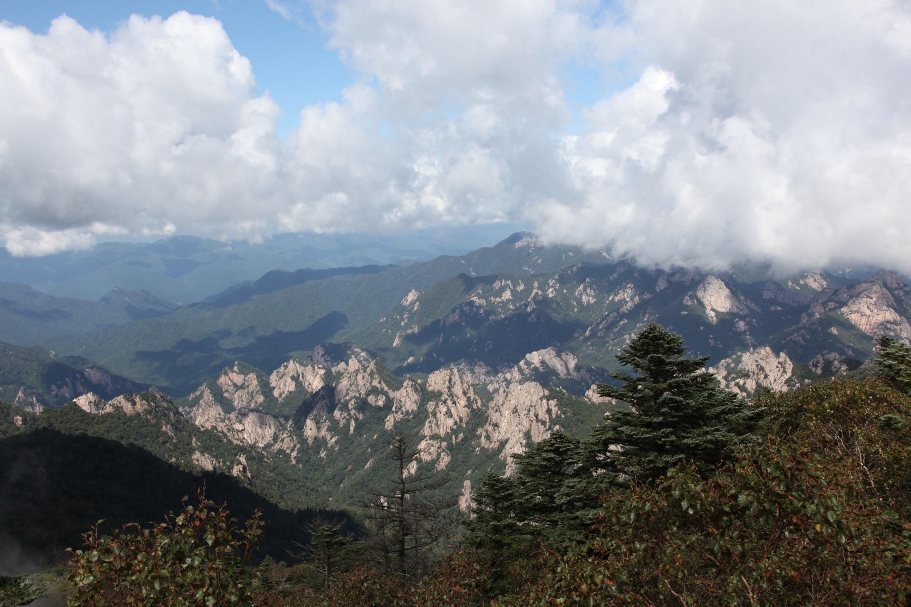Daecheongbong peak in Seoraksan National Park with rolling granite ridges and forest